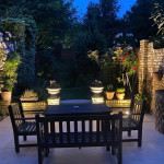 Garden lit up at night